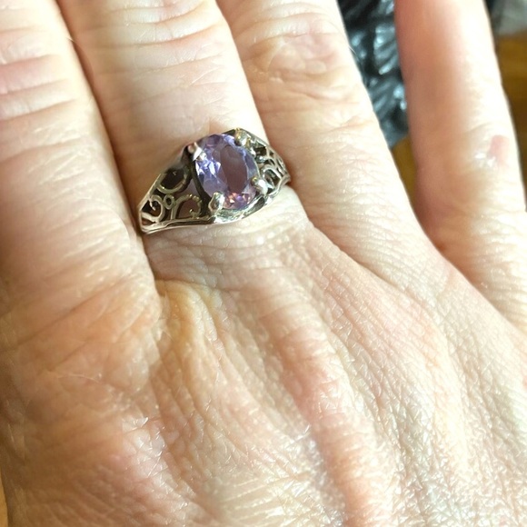 Vintage 925 Sterling Silver & Amethyst Filigree Ring Size 9.5 - Picture 4 of 5